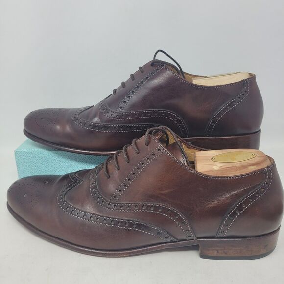 Leather Wingtips Italy Oxford Bespoke Mens Cordovan Vero Curio Dress Shoes Sz 10 main image 8